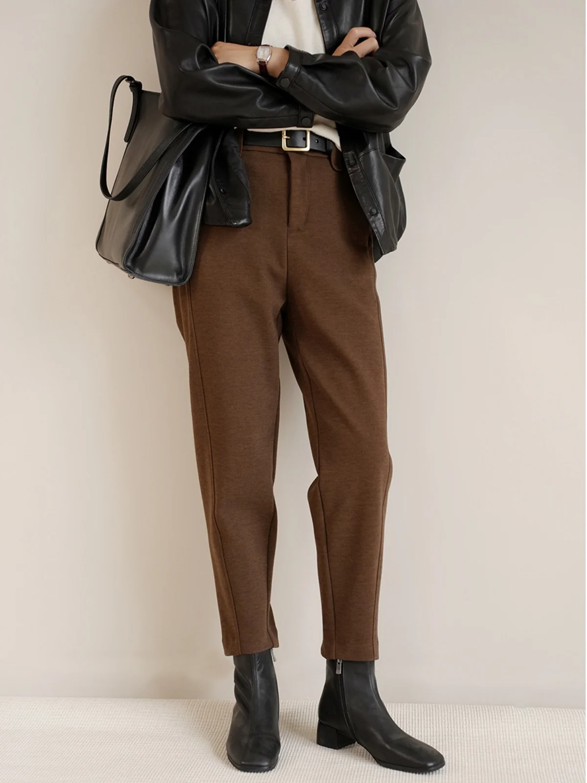 

Women's Pure Color Splice 3D Nine Points Pants Commute Sle Winter Spring Autumn Polyester Fiber Straight Leg Trousers