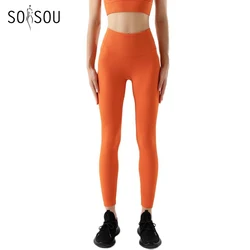 SOISOU Rib Fabric Gym Yoga Pants Leggings Women High Waist Tights Elastic Breathable Sports Leggings For Fitness Women's Pants