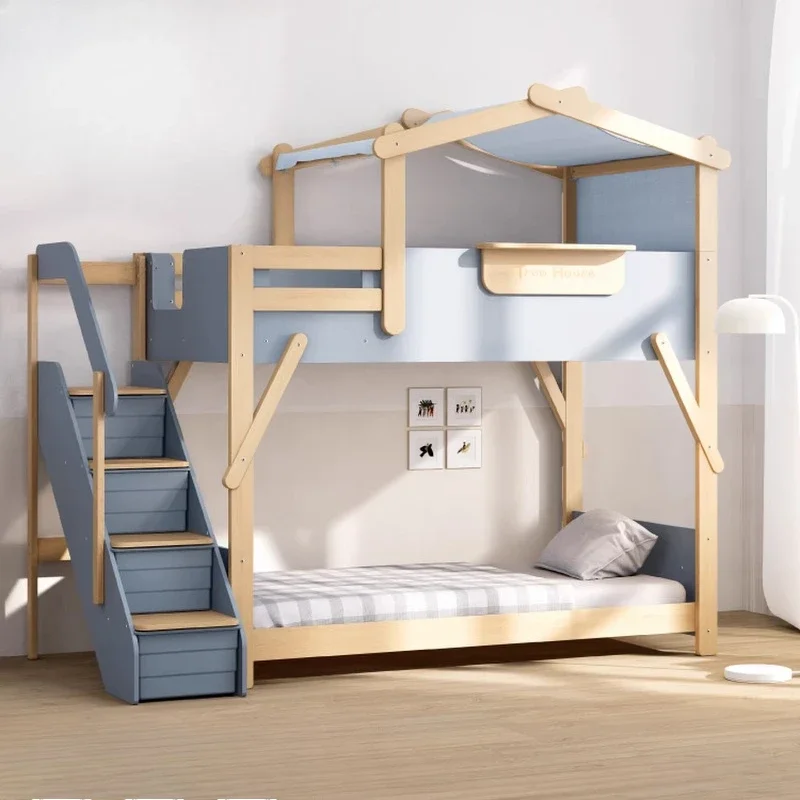 Double-layer upper and lower child and mother bunk beds, high and low beds, all solid wood, go to bed and get off the table