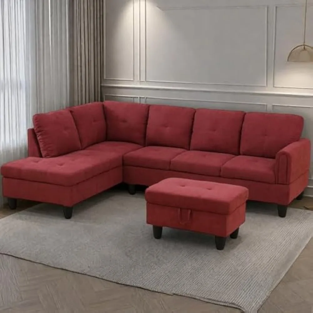 

L Shaped Couch Sectional Couches for Living Room Upholstered Fluffy Fabric 3 Pieces Modular Sectional Sofa with Chaise, Ottoman