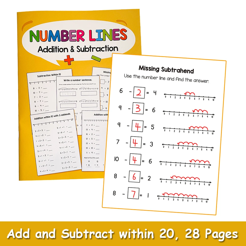 

Addition & Subtraction within 20 Practice Workbook Number Line Training Kindergarten Preschool Math Learning Book Montessori