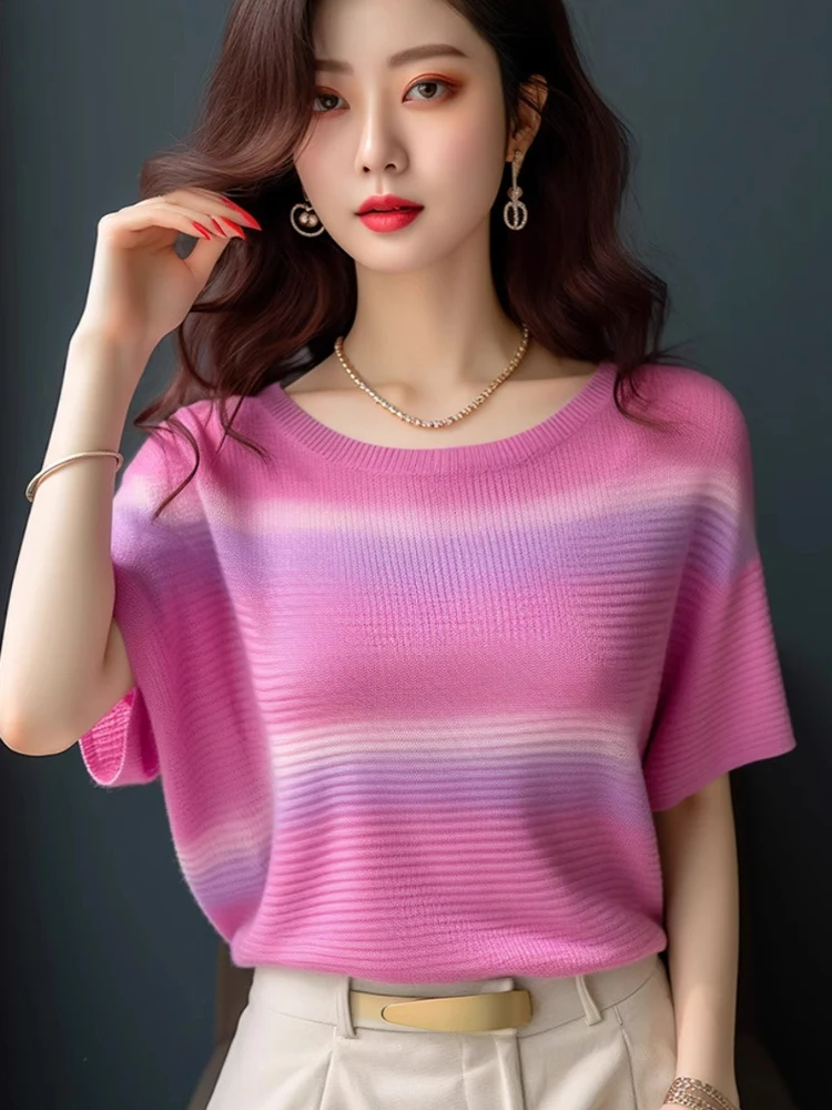 

Легкая круглая футболка-пуловер ort Sve Ne, женская модный цветной топ с каппаном, корейский свободный крой