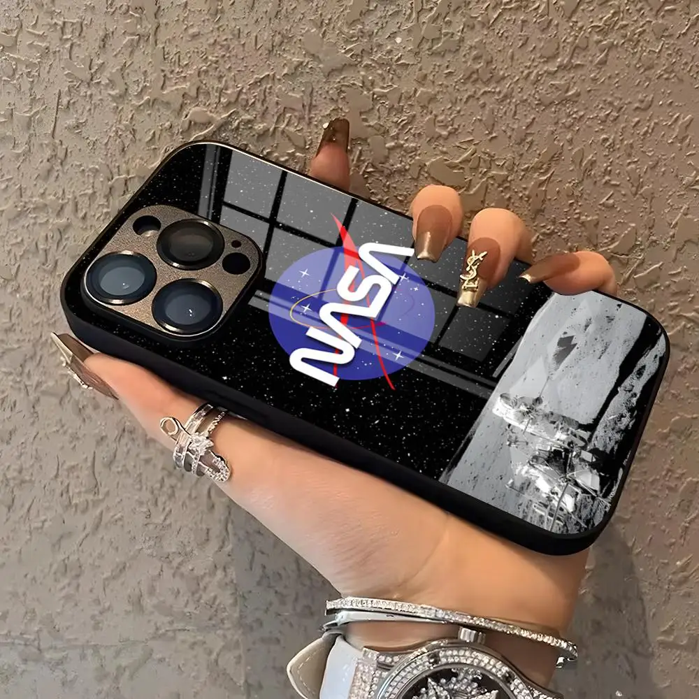 Capa de telefone NASA-USA para iPhone 17 16 15 14 Pro 11 13 12 Mini XS XR Max Plus SE Air Glass Design de luxo Cove