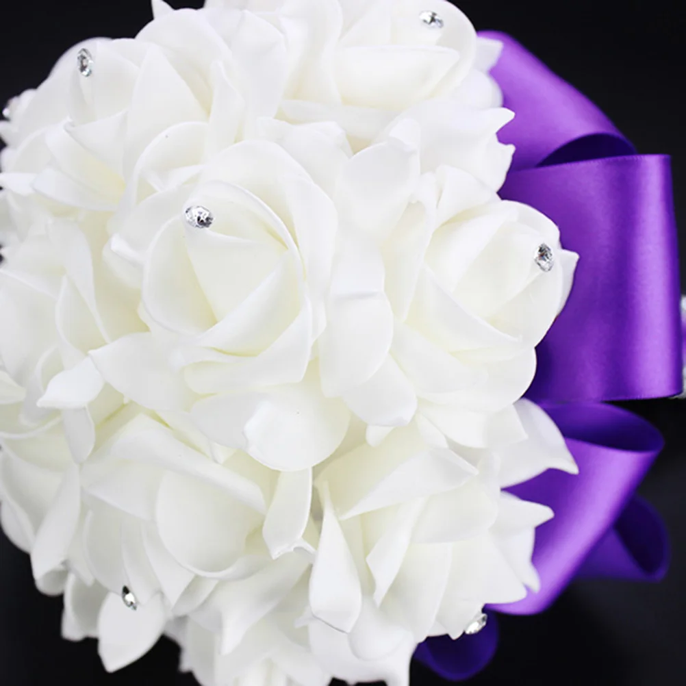 

1pc Premium Artificial Bridal Bouquet Dark Purple Realistic Wedding Flowers Simulation Flower Decoration For Home Office Balcony