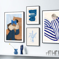 Blue Striped Girl Read Book Lobster Vase Wall Art Canvas Painting Nordic Posters And Prints Wall Pictures For Living Room Decor