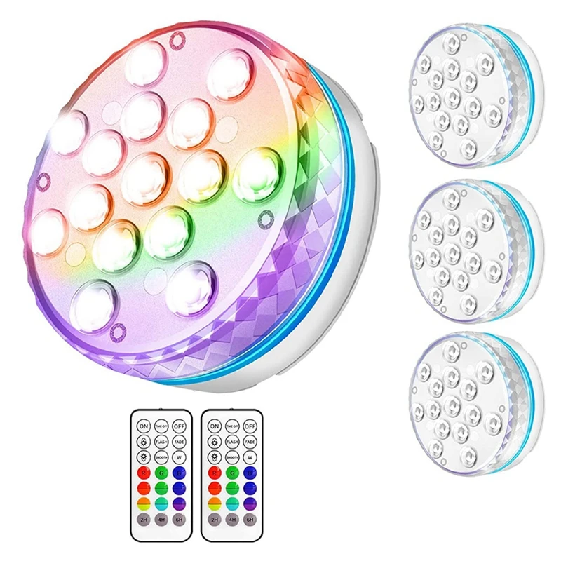 Submersible LED Lights With Remote , Pool Lights Waterproof 15 Led Beads 16 RGB Color, Underwater Led Lights-4 Packs