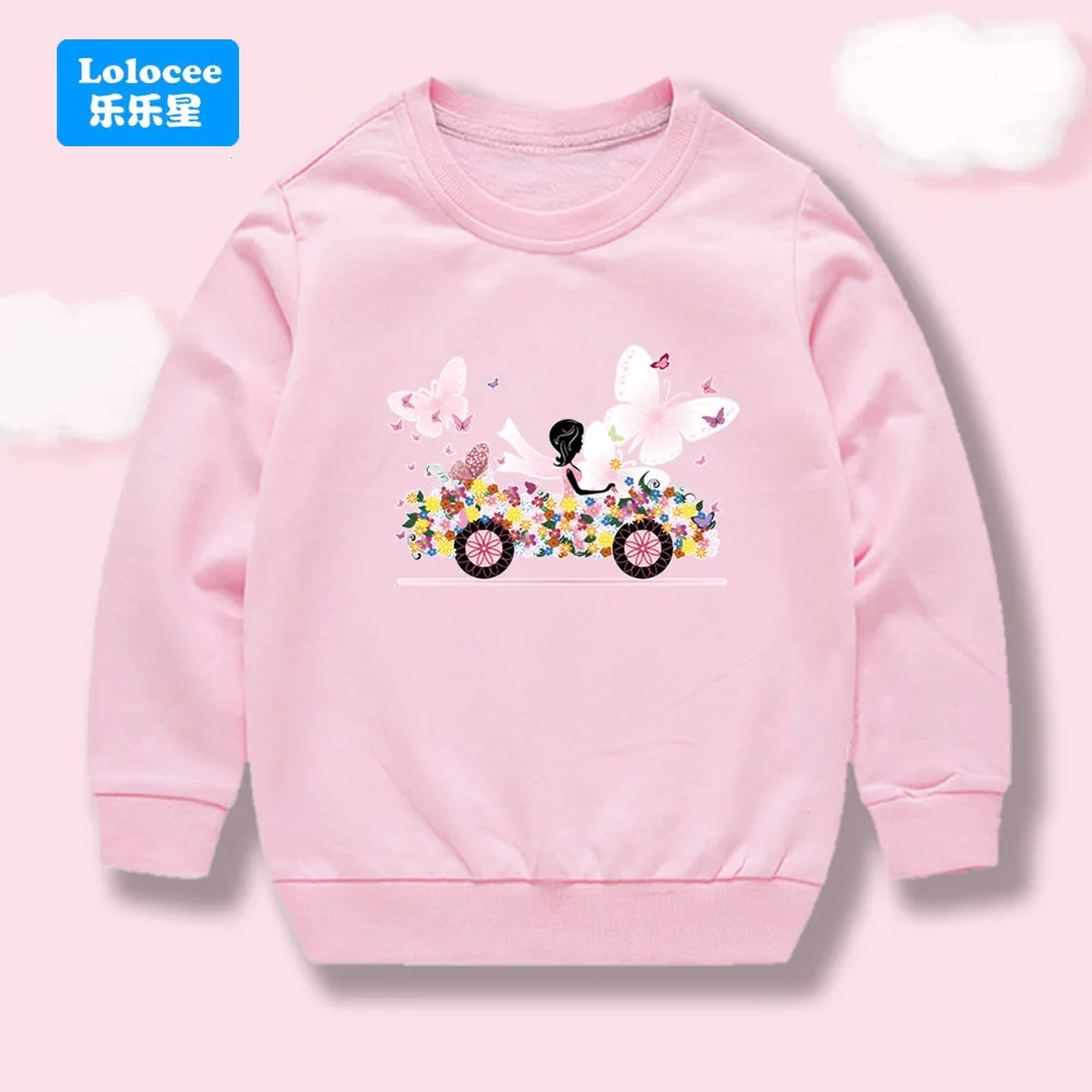 Mädchen-Sweatshirt mit Cartoon-Motiv, Blumen-, Schmetterlings- und Auto-Print, Rundhalsausschnitt, für Frühling und Herbst, langärmelig, lässiges Oberteil.