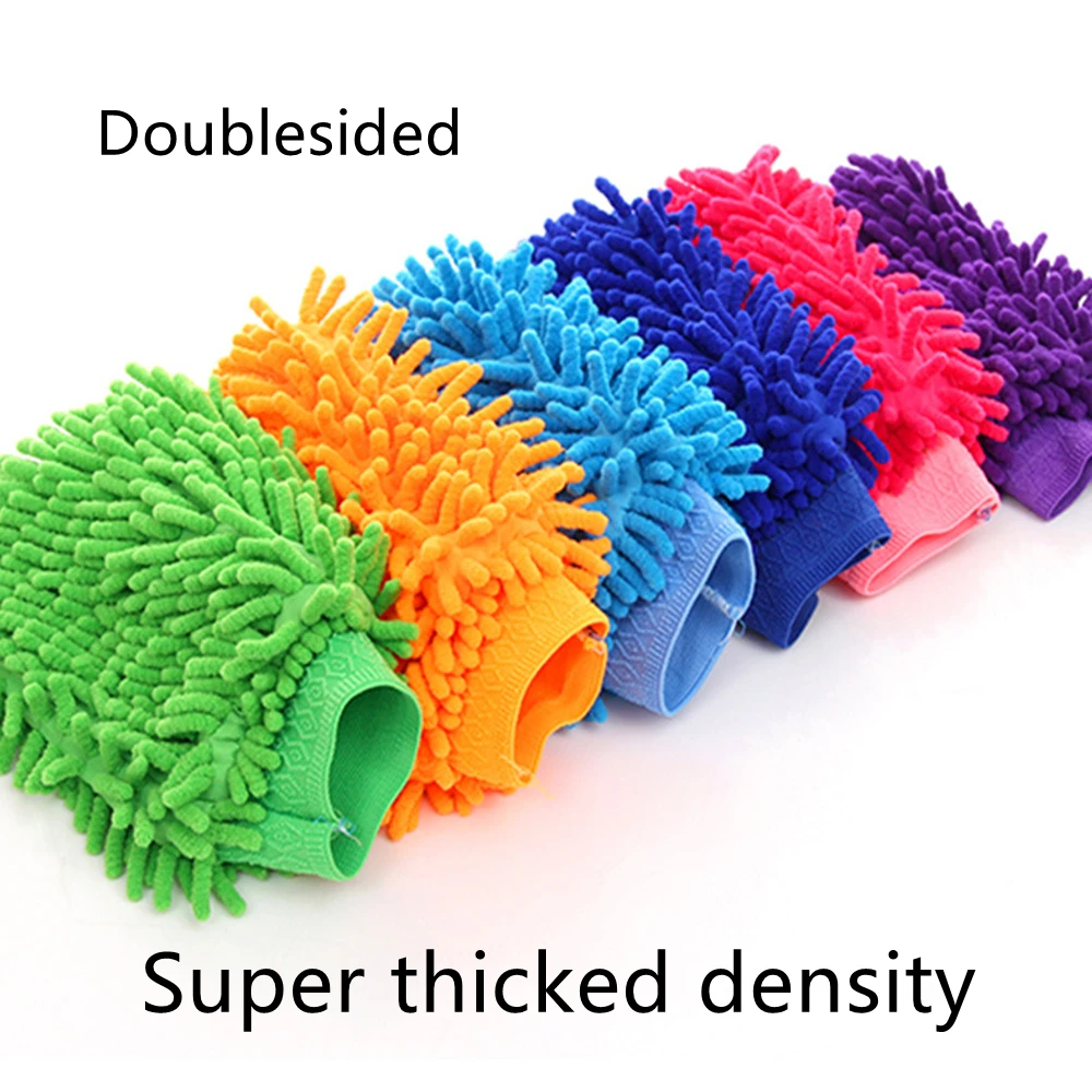 Microfiber Car Wash Double Sided Chenille Auto Gloves Ultra Absorbent Wash Super Thicked Density Sponge Scratch Car Cleaning