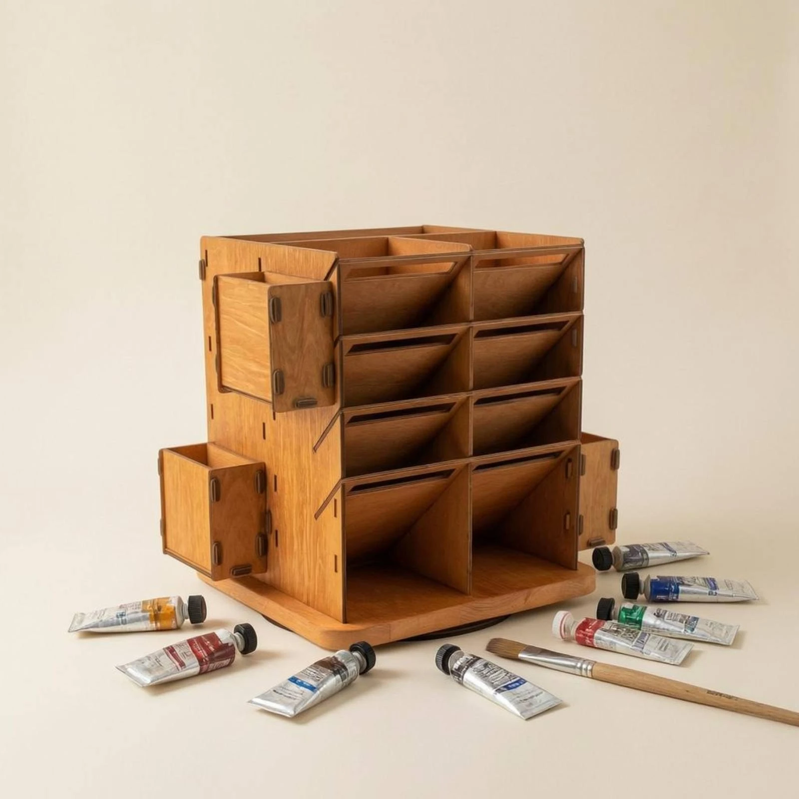 

Wooden Art Organizer Sturdy Rotating Art Supply Organizer Compartment Desk Organizer Easy to Clean