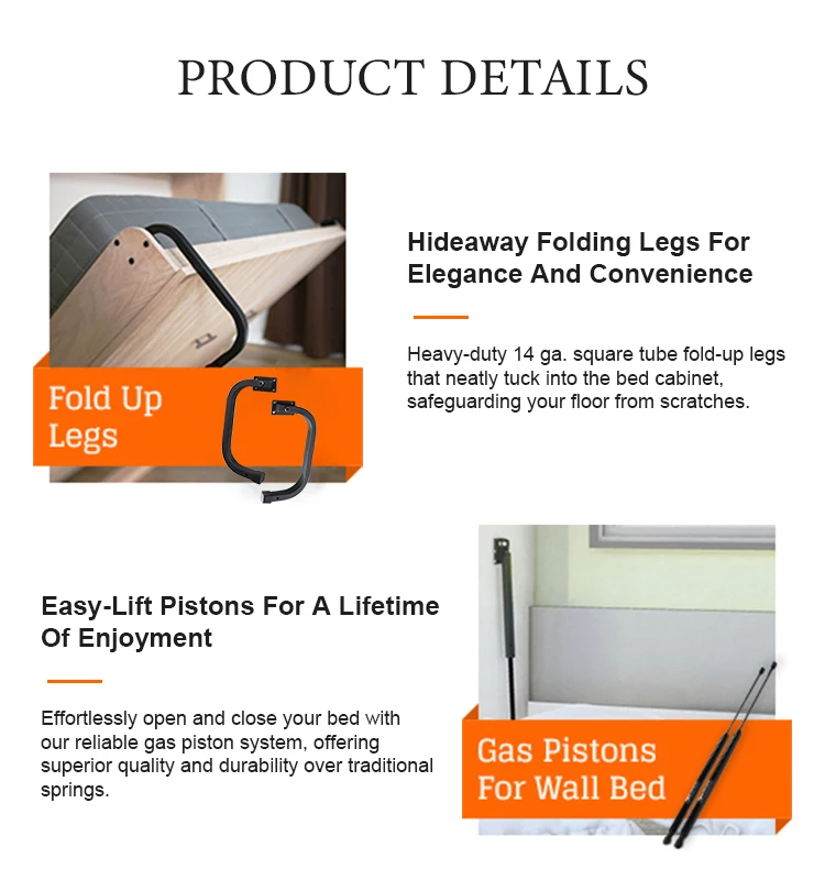 Hot Sale Hidden Horizontal Full Queen Mounted Folding System Spring King Size Foldable Wall Murphy Bed Hardware Kit Mechanism