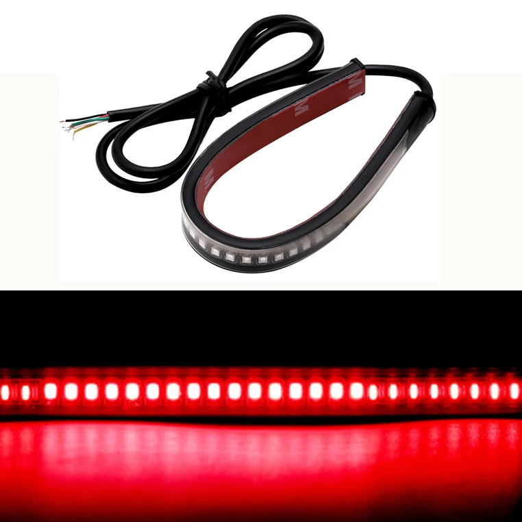 Motorcycle Flexible LED Light 48 LED Stop Signal Light Bar Strip Tail Turn Signal Tail Rear Brake Stop Bulb Lamp Brake Light