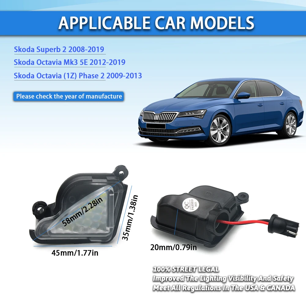 For Skoda Octavia Mk3 2 5E 1Z/Superb 3 2 B6 B8 2012-2019 Pair LED Under Side Mirror Puddle Light Courtesy Lamp Car Accessories