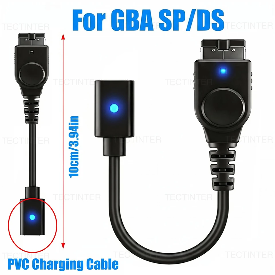 Cabo de Carregamento USB Tipo-C para Nintendo GBA SP Game Boy Advance com Luz Indicadora LED e Acessórios de Fio de Alimentação