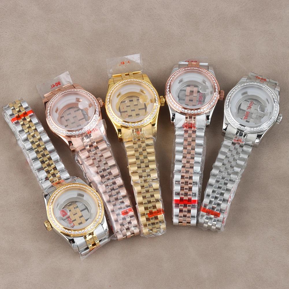 NH05 Case 33mm Decorated Diamond Sapphire Glass Women Watch Case Waterproof Stainless Steel For NH05 NH06 Movement 25mm Dial