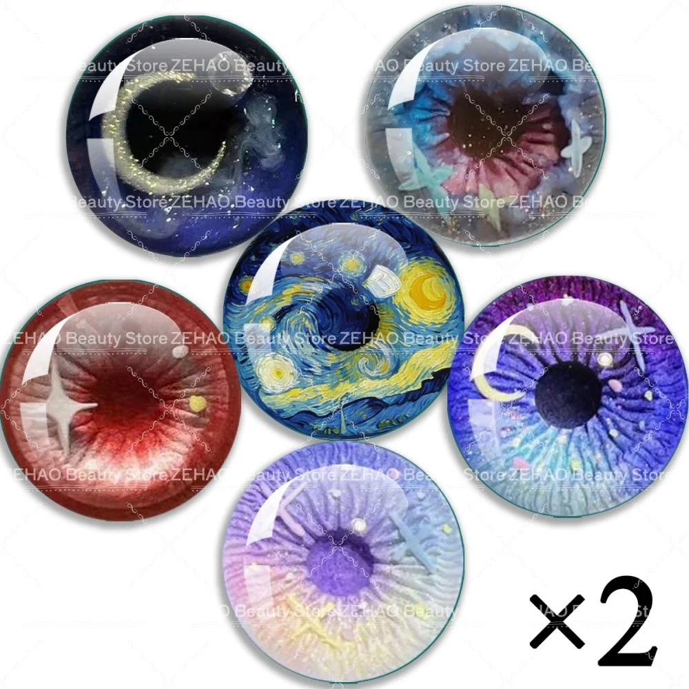 12pcs Oil Painting And Stars Glass Eye Chip Round Cabochon 10MM-40MM Handmade Toy Drop Glue Eye Pupil DIY Blyth BJD Doll Accesso