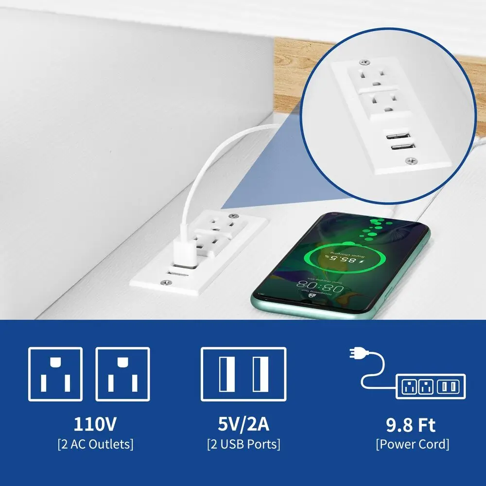 LED Coffee Table Modern Center Table with Charging Station Large Storage Drawers