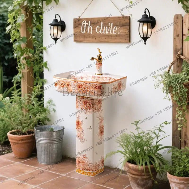 

Column basin floor-to-ceiling outdoor garden sink bathroom courtyard