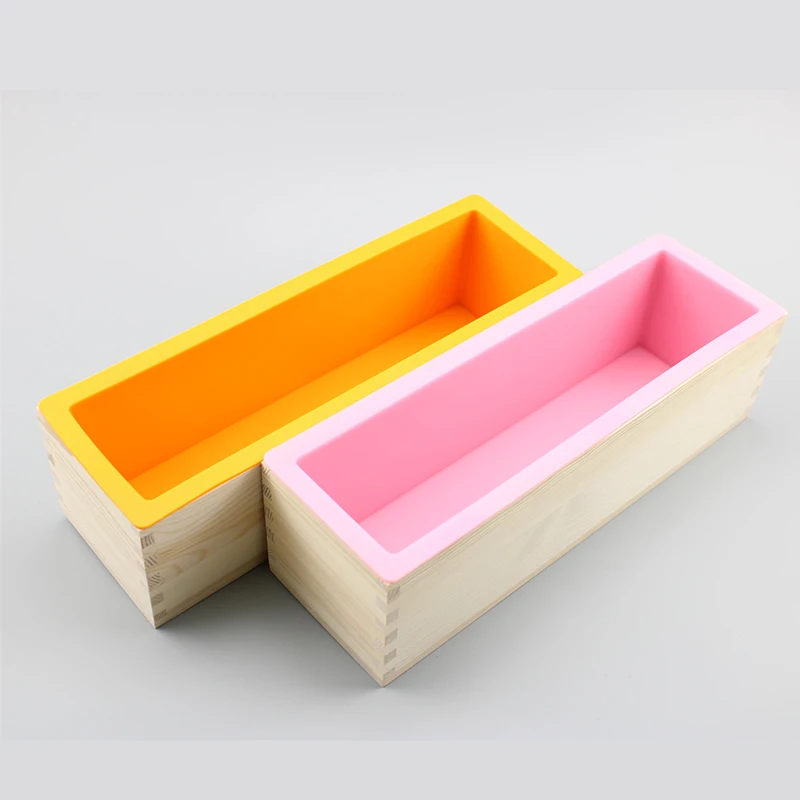 Molde Rectangular de silicona para hacer jabón, caja de madera para hacer barras, 1200ml