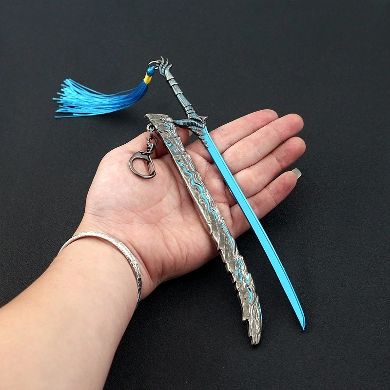 Llavero periférico de juego Devil May Cry de 22cm/8,66 pulgadas, espada demoníaca Yama con vaina, modelos de armas, adornos artesanales de Metal, juguete para niño