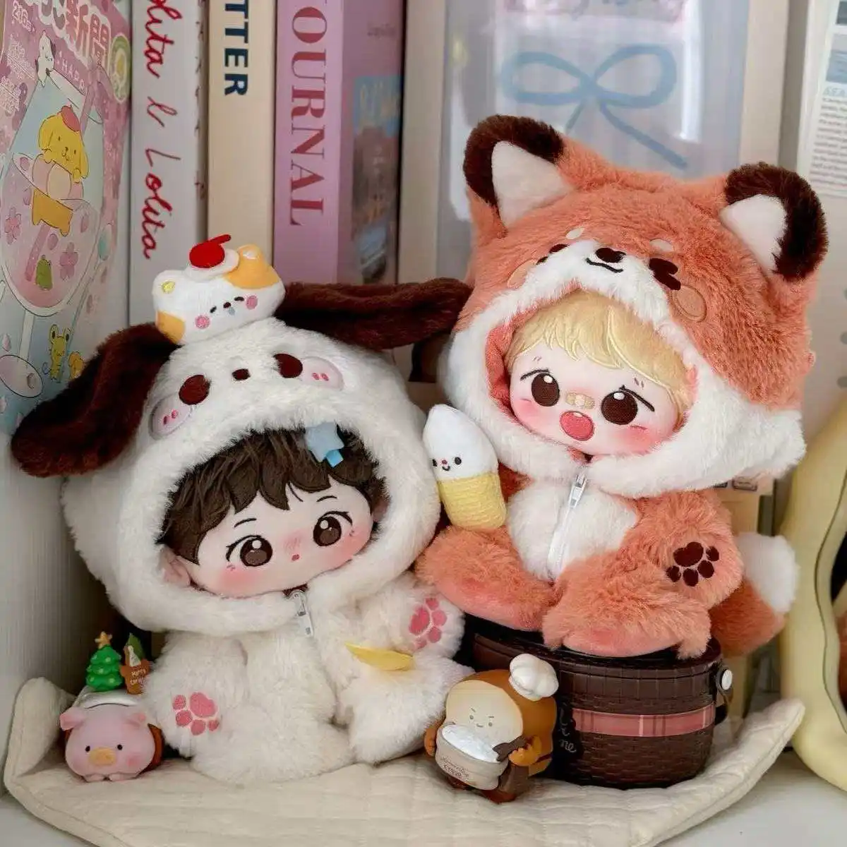 Ubranka dla pluszowych lalek 20 cm, kombinezon zwierzęcy, uroczy kostium lisa i króliczka dla lalek bawełnianych 20 cm, uniwersalne akcesoria odzieżowe dla lalek