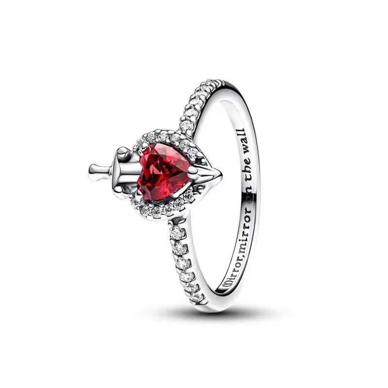 2024 New in 925 Silver Plated Red Zircon Villains Evil Queen Ring Women's Ring Fit Pandora Original Bracelets Jewelry Hot Sales