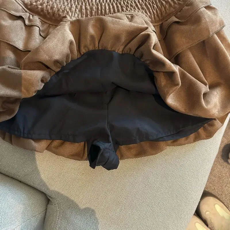 กระโปรงมินิทรงเค้กแต่งระบาย ฤดูใบไม้ร่วง ฤดูหนาว เอวสูง ทรงเข้ารูป พองฟู ทรงเอ สไตล์เกาหลี ชิค ใช้งานได้หลากหลาย