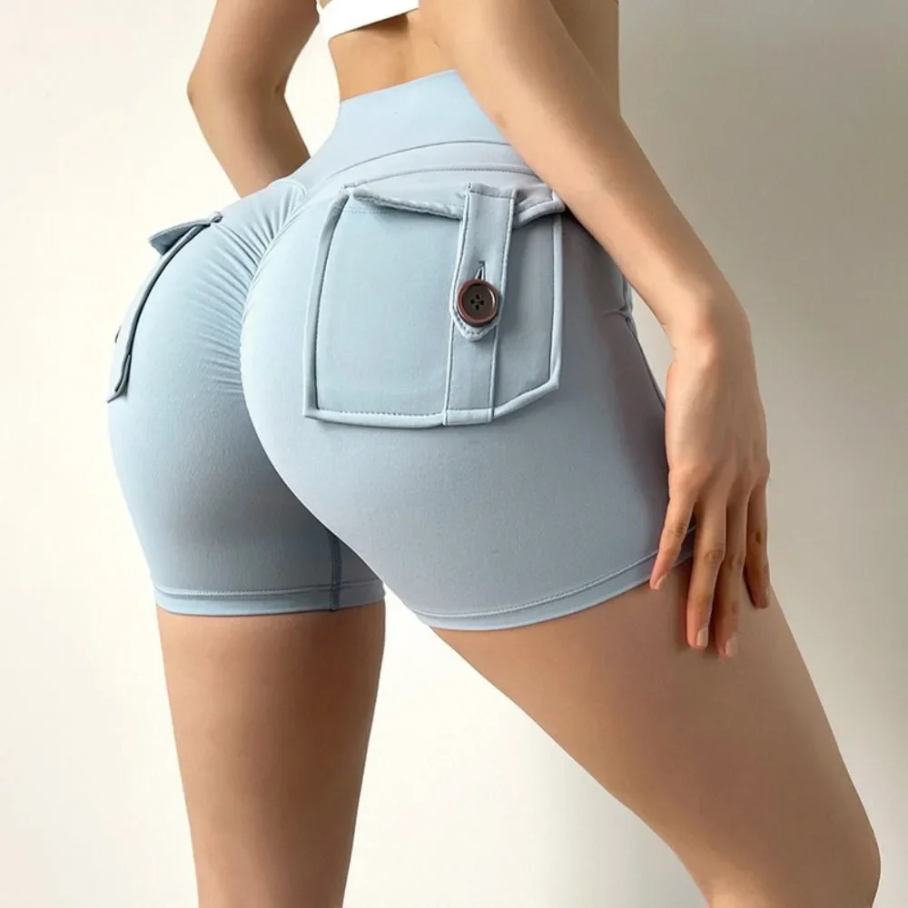Women's High-Waisted Gym Yoga Shorts: Breathable, Scrunch Design with Pockets for Butt Lift & Peach Shape