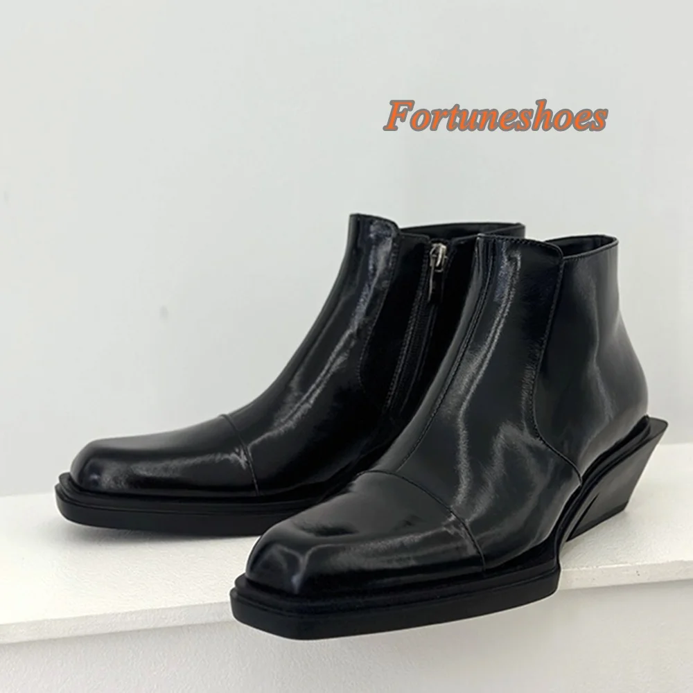 

Black Solid Square Toe Boots Chunky Heel Side Zipper Spring/autumn Boots Ankle 2025 Newest Genuine Leather Fashion Casual Boots