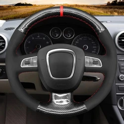 Hand-stitched Non-slip Black Suede Carbon Fiber Car Steering Wheel Cover For Audi A3 (8P) A4 (B8) A5 A8 A8 L Q7 RS 4 S4 S5 S6