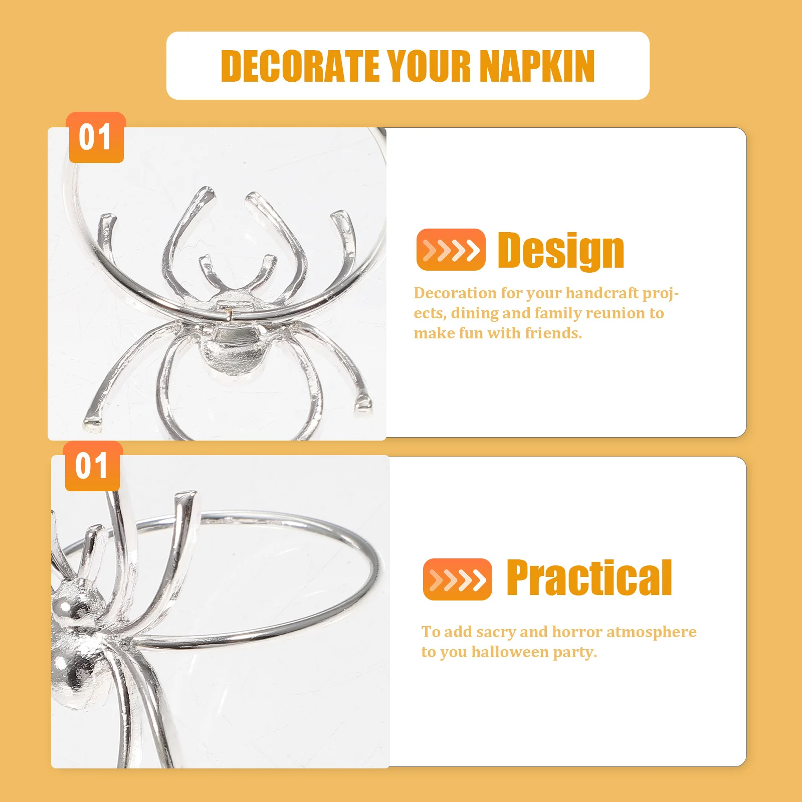 

6 шт., кольца для салфеток в виде паука на Хэллоуин, держатели для салфеток из сплава для отелей, вечерние пряжки для салфеток, украшение, серебро