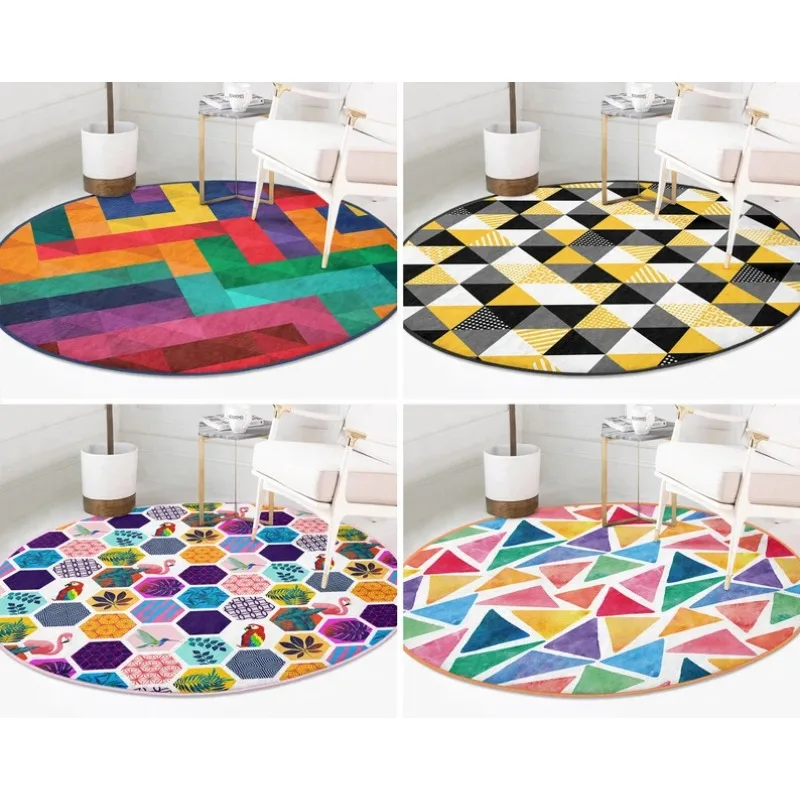 Bunter runder Teppich geometrischer Boden teppich Boho rutsch feste Kreis Teppiche Anti-Rutsch-Matte Dreieck Teppiche lila Teppich für Wohnzimmer