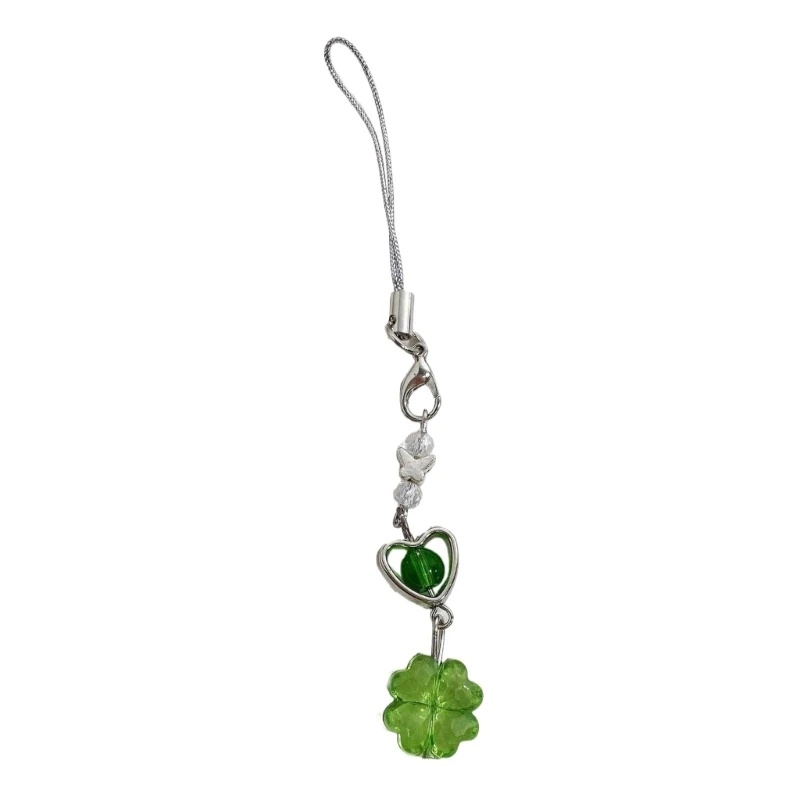 Four Leaf Clovers Bead Phone Lanyard Lucky Clovers Phone Jewelry Easy Attach Bead Accent Phone Chain Lanyard