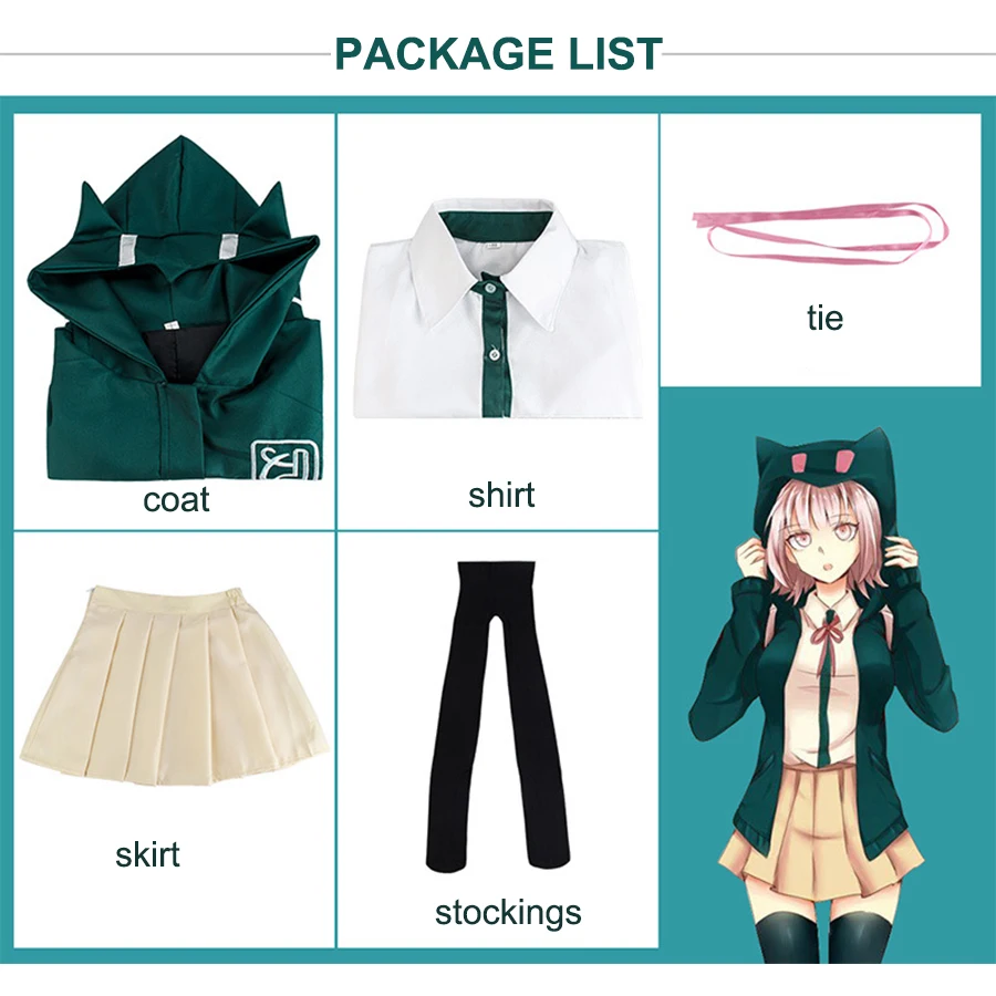 Anime DanganRonpa Cosplay Nanami ChiaKi przebranie na karnawał liceum JK jednolity kurtka z kapturem spódnica kobiety kostium halloweenowy dla dziewczynki