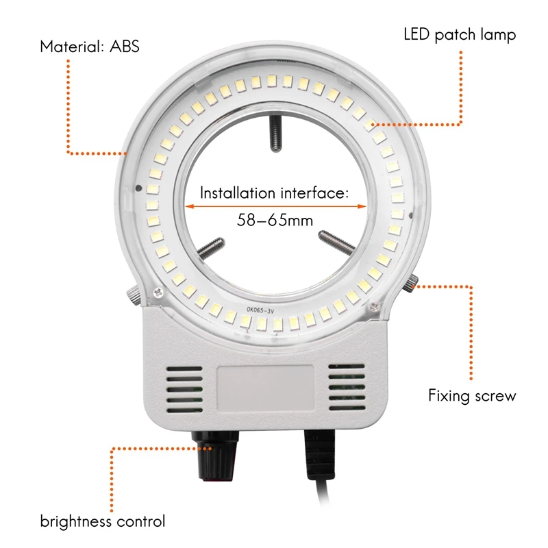 48 LED Industrial Microscope Camera Light Source Ring Lamp Light Illuminator Lamp Adjustable Brightness USB Interface