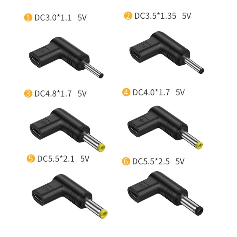 Kits de adaptador de alimentação usb tipo c fêmea para conector de alimentação 3.0x1.1mm/3.5x1.35mm/4.8x1.7mm/4.0x1.7mm/5.5x2.1mm