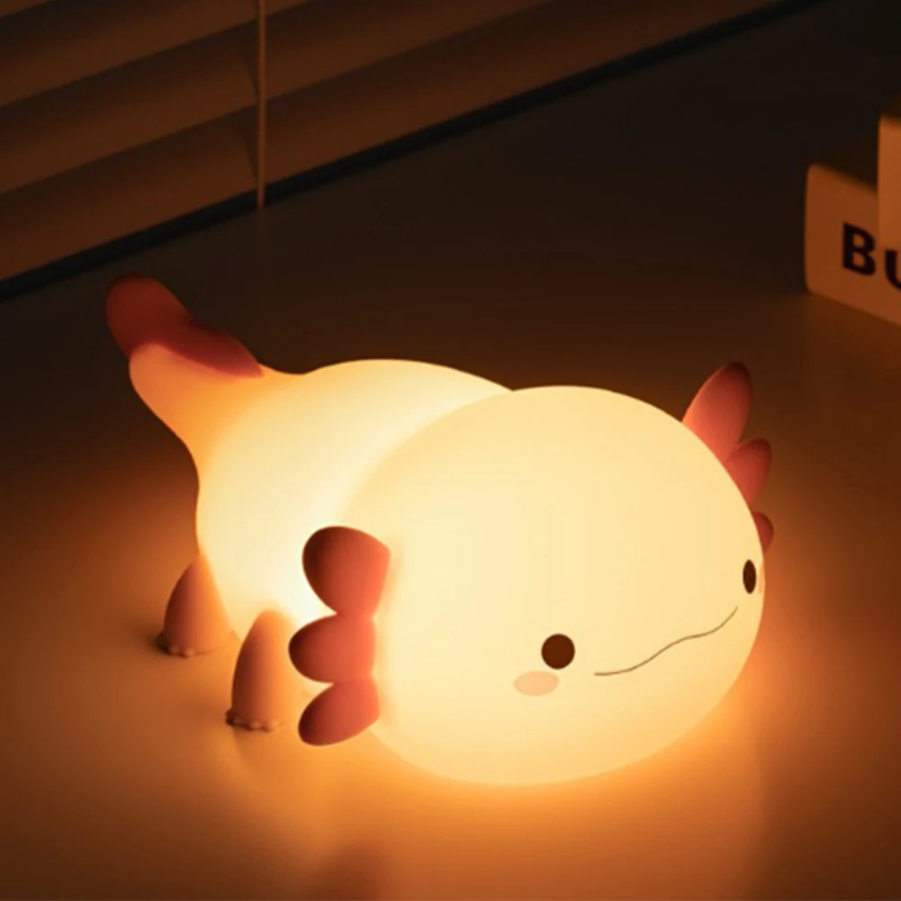 Bonito Axolotl Silicone Night Light, Lâmpada de sono do berçário, Touch Control Nightlights, Lâmpada de mesa recarregável USB para bebê