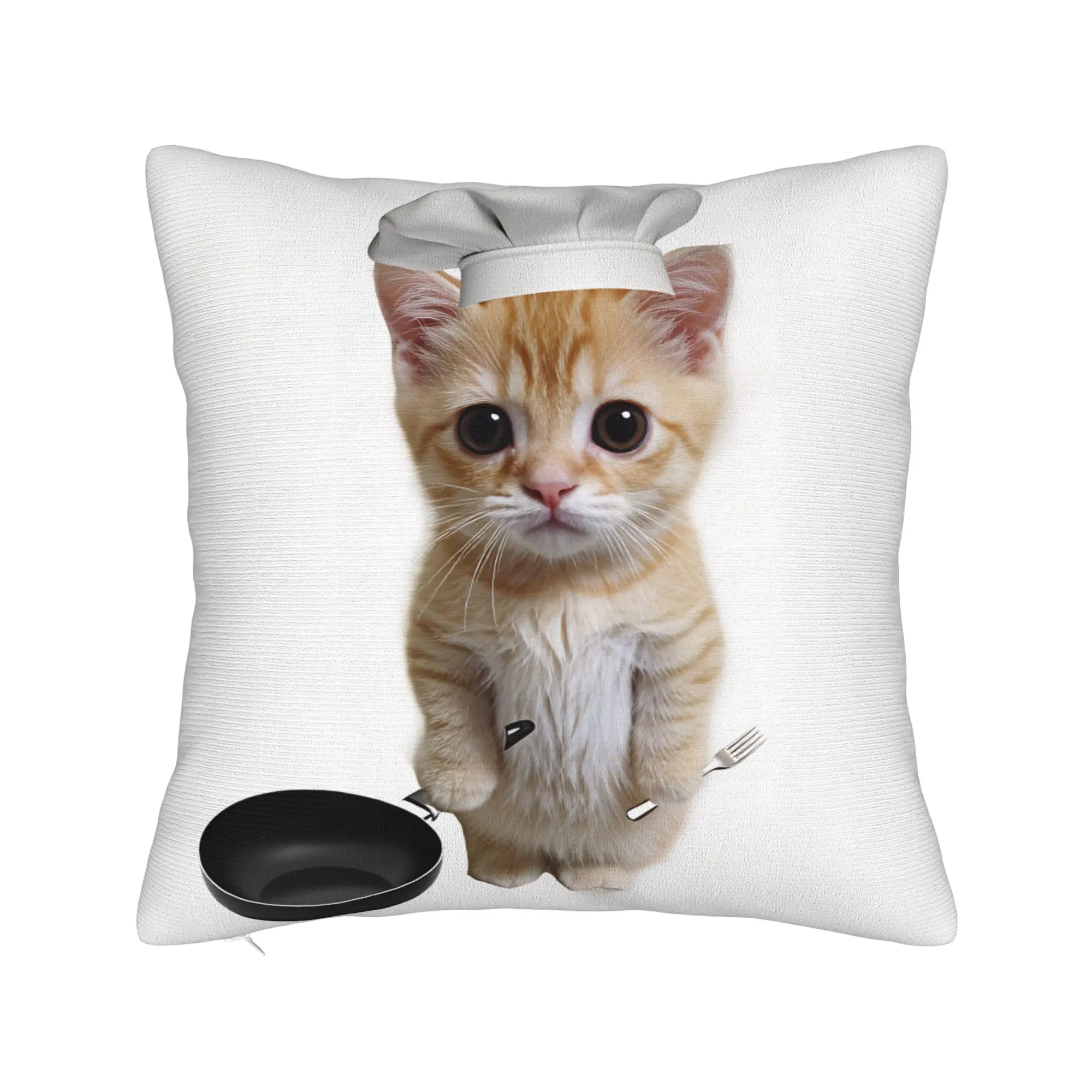 Funny Cooking Kitten Pillow Cover  Comfy Cushion Cover Kawaii Pillow Case For Sofa Car Home Decor