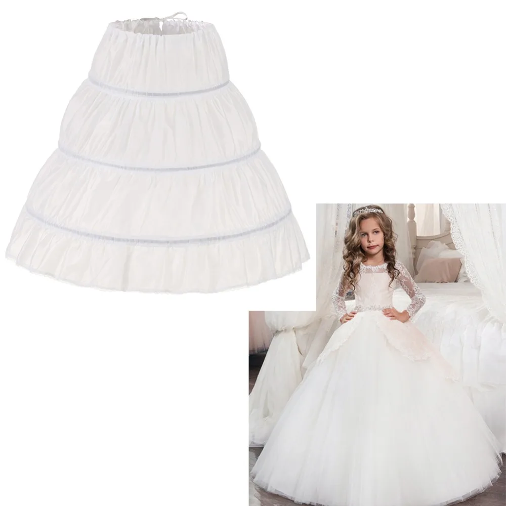 Sottoveste per bambini bianca a-line 3 cerchi One Layer Kids Crinoline Lace Trim Flower Girl Dress Underskirt elastico in vita