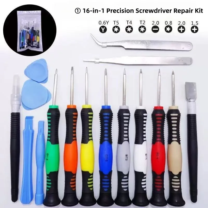 16 in 1 Precision Screwdriver Set Repair Kit Torx T2 T4 T5 Pentalobe Phillips Slotted Y0.6 CR-V for Phone Tablet Laptop Repair
