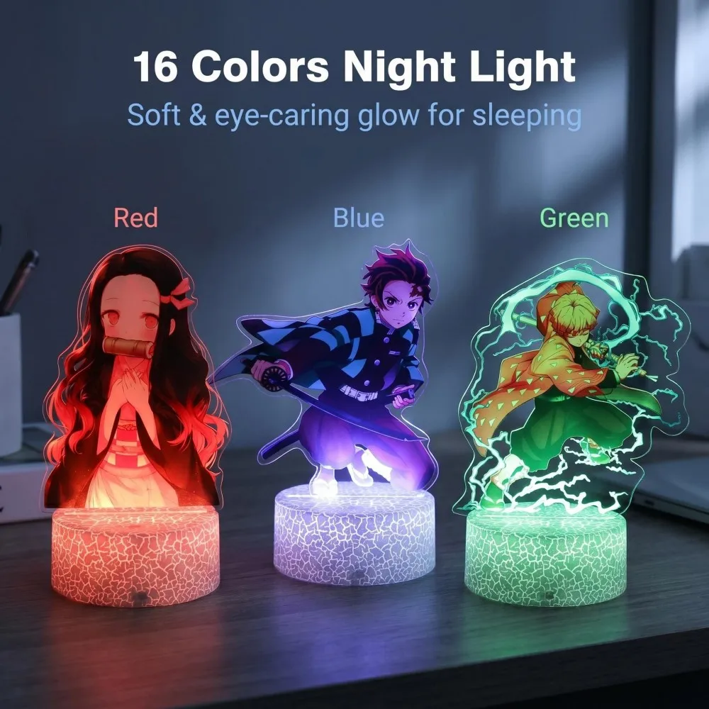 Figura de Anime Tanjiro, Lámpara 3D con Sensor Táctil Inteligente, Tema Nezuko Zenitsu, Decoración para Habitación Infantil, Luz Nocturna LED de Anime, Regalos de Navidad