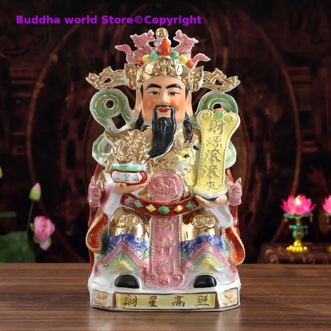 Southeast Asia temple efficacious Talisman buddha home altar family Mascot CAI SHEN YE God of wealth Porcelain Sculpture statue