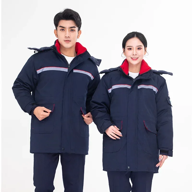 Winter Work Clothing Gas Station Anti-static Cotton Padded Uniforms Thick Warm Long Coverall Thermal Worker Suit Jacket Coat 4xl