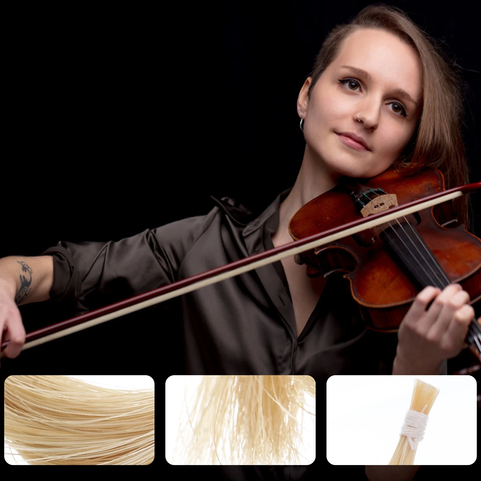 

3 Hanks Violin Hair Mongolian Tail Accessories Replacement Practice Beginner Student Durable Fits Erhu Instruments