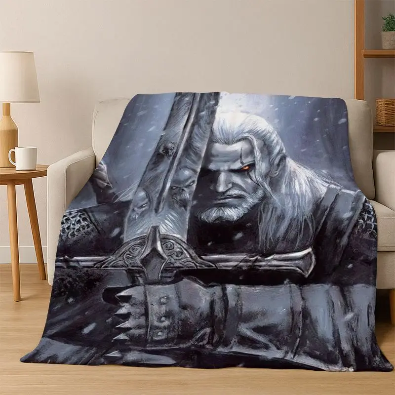 The W-Witcher Geralt Game Cartoon Flannel Blanket Soft Warm Blanket Throw Blanket for Bedroom Living Room Bed Travel Picnic