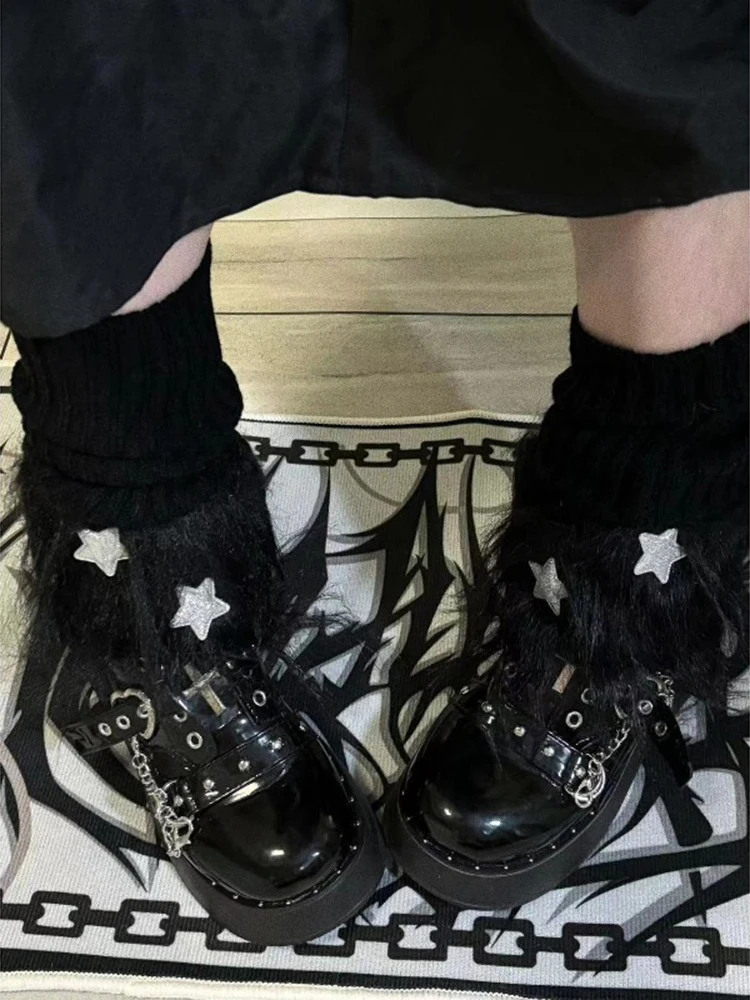 Y2k-Botas de calcetín apilables con forma de estrella esponjosa, calcetines de media pierna, mallas versátiles de moda de otoño e invierno, manga de pierna gótica Harajuku