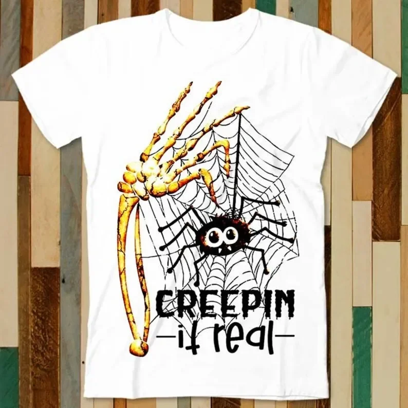 

Creepin It Real Spider Funny Cartoon Anime Manga T Shirt Adult Unisex Men Women Retro Design Tee Vintage Top A4836