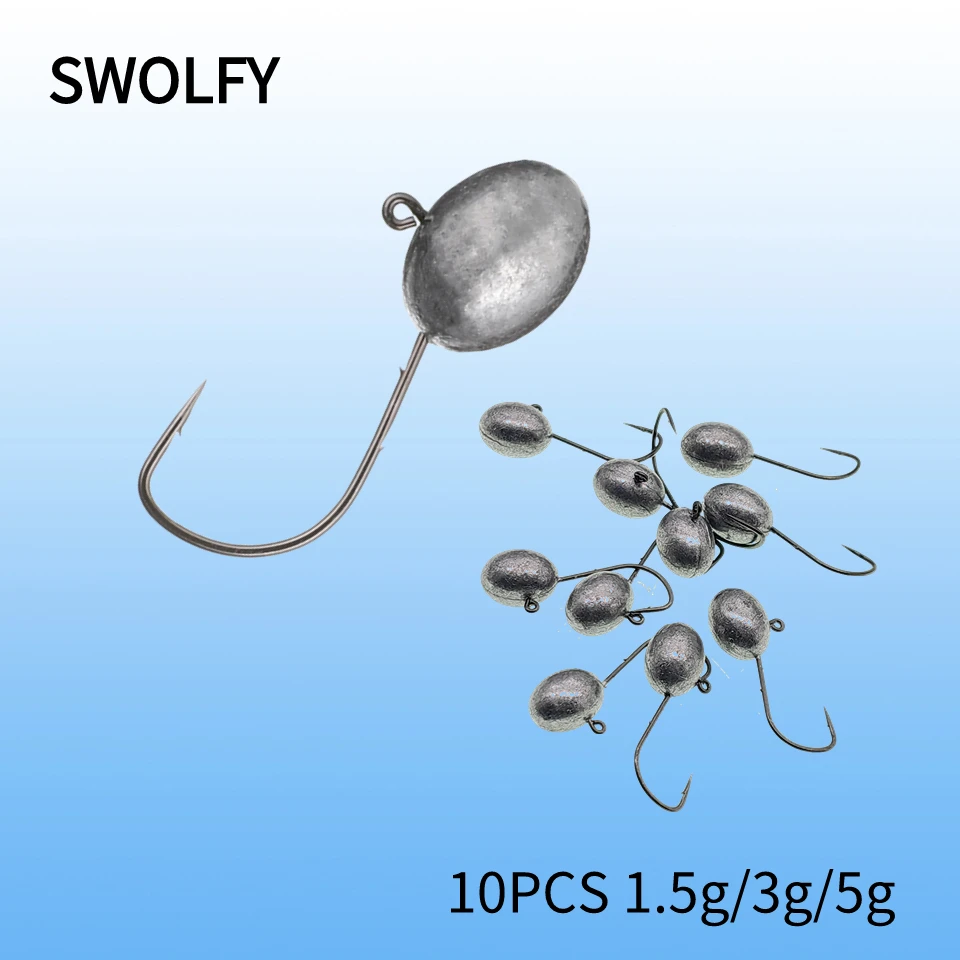 SWOLFY 10pcs Ajing Jig Heads with Mustad Hook Mini Fishing Hook Lure Finess Hook Fishing Trout Accessories Fishing Tackle Lure