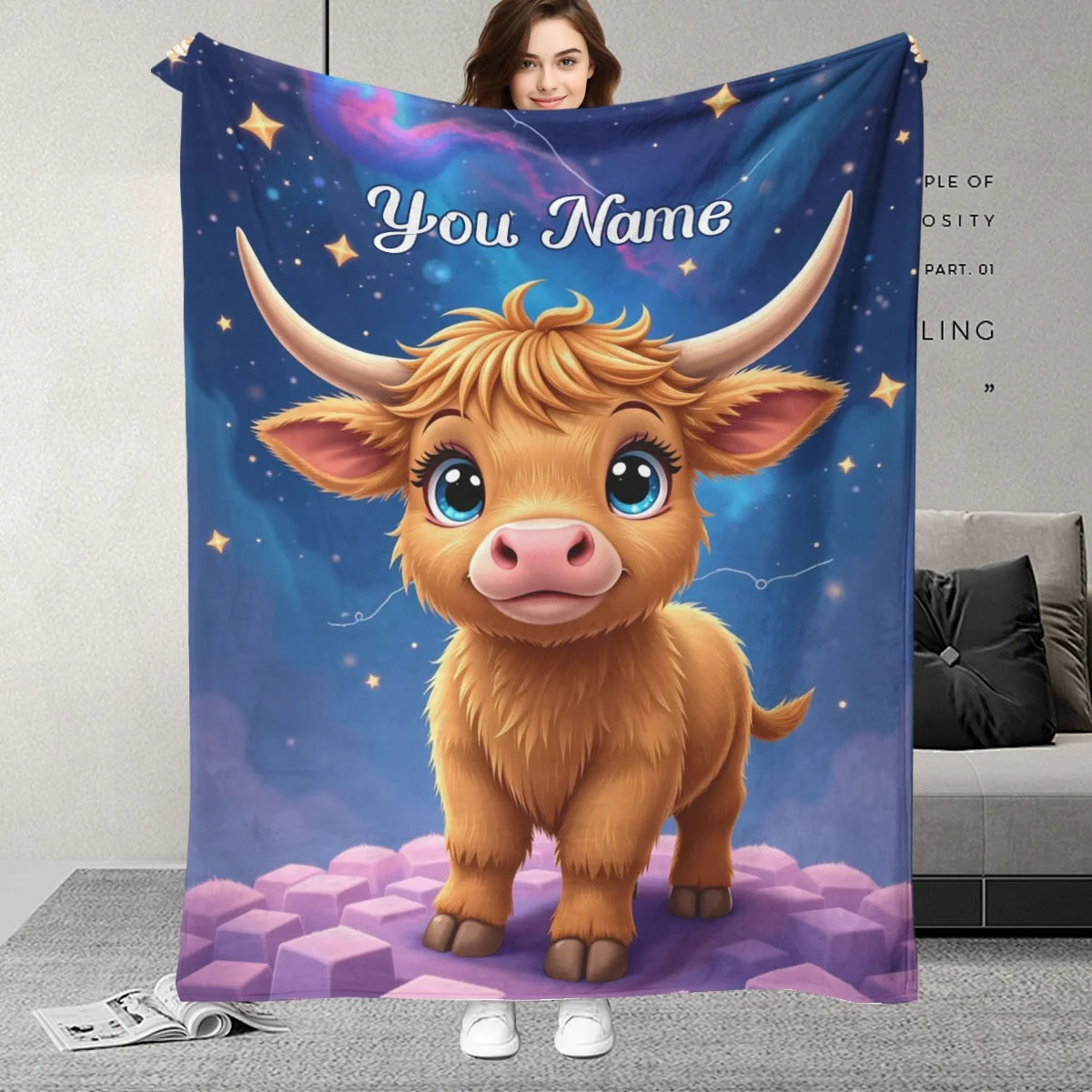 قم بتخصيص بطانيات الأسماء الشخصية، وبقرة كرتونية، وهدية عيد ميلاد للابن والأطفال، مناسبة لجميع المواسم، دافئة وناعمة