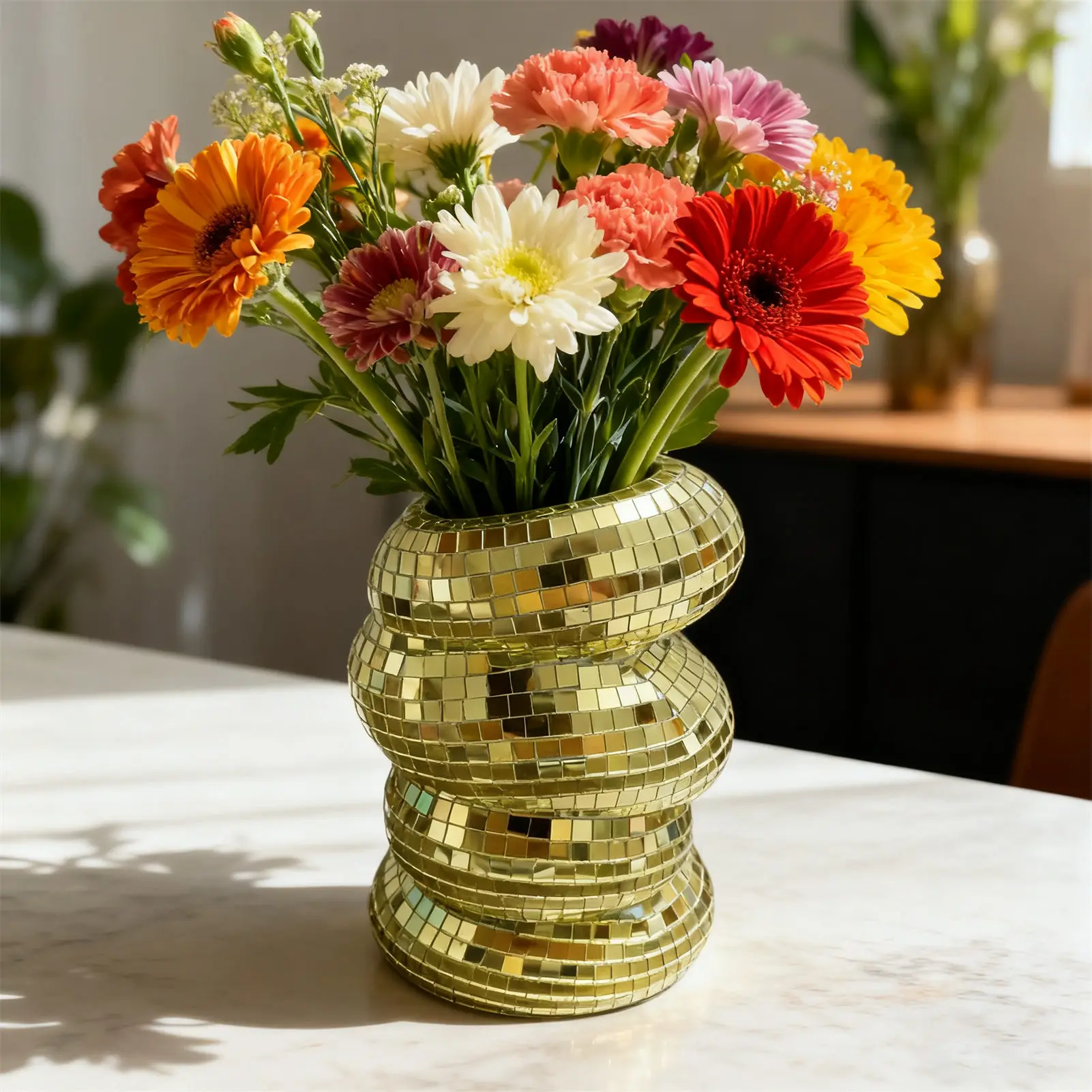 Disco Spiral Glasvase Moderne Künstlerische Heimdekoration für Wohnzimmer Schlafzimmer Party Gold Silber Dekorative Vasen