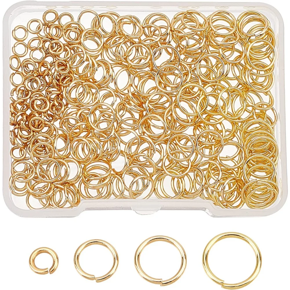 320 Pcs Open Jump Rings, 4 Sizes Real 24K Gold Plated Stainless Steel Jump Rings Bulk for DIY Jewelry Craft Earring Necklace